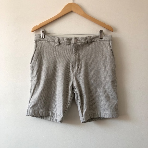 Slate & Stone Grey and White Striped Summer Flat Front Shorts - Picture 1 of 3